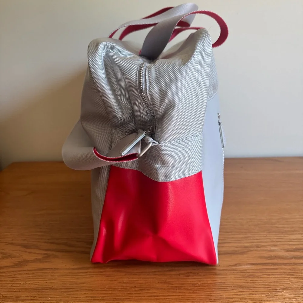 Calvin Klein CK Grey and Red Colorblock Duffel Travel Bag with‎ Shoulder Strap